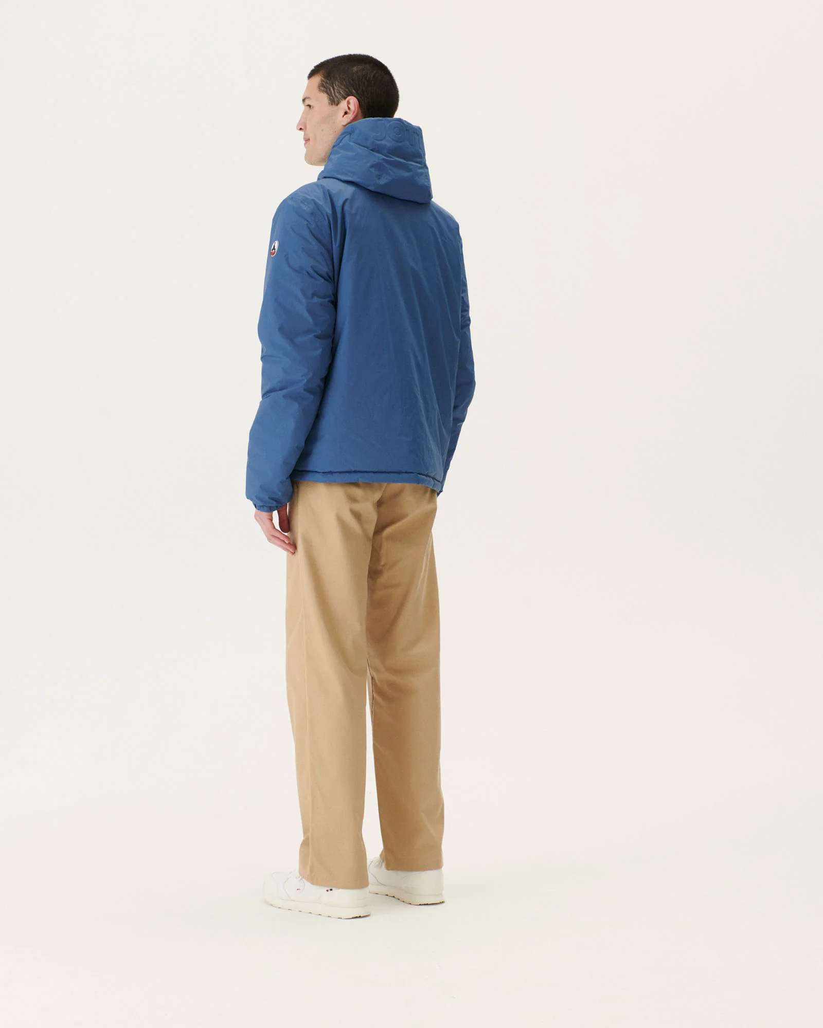 Reversible hooded puffer jacket Denim blue/Army Bergen