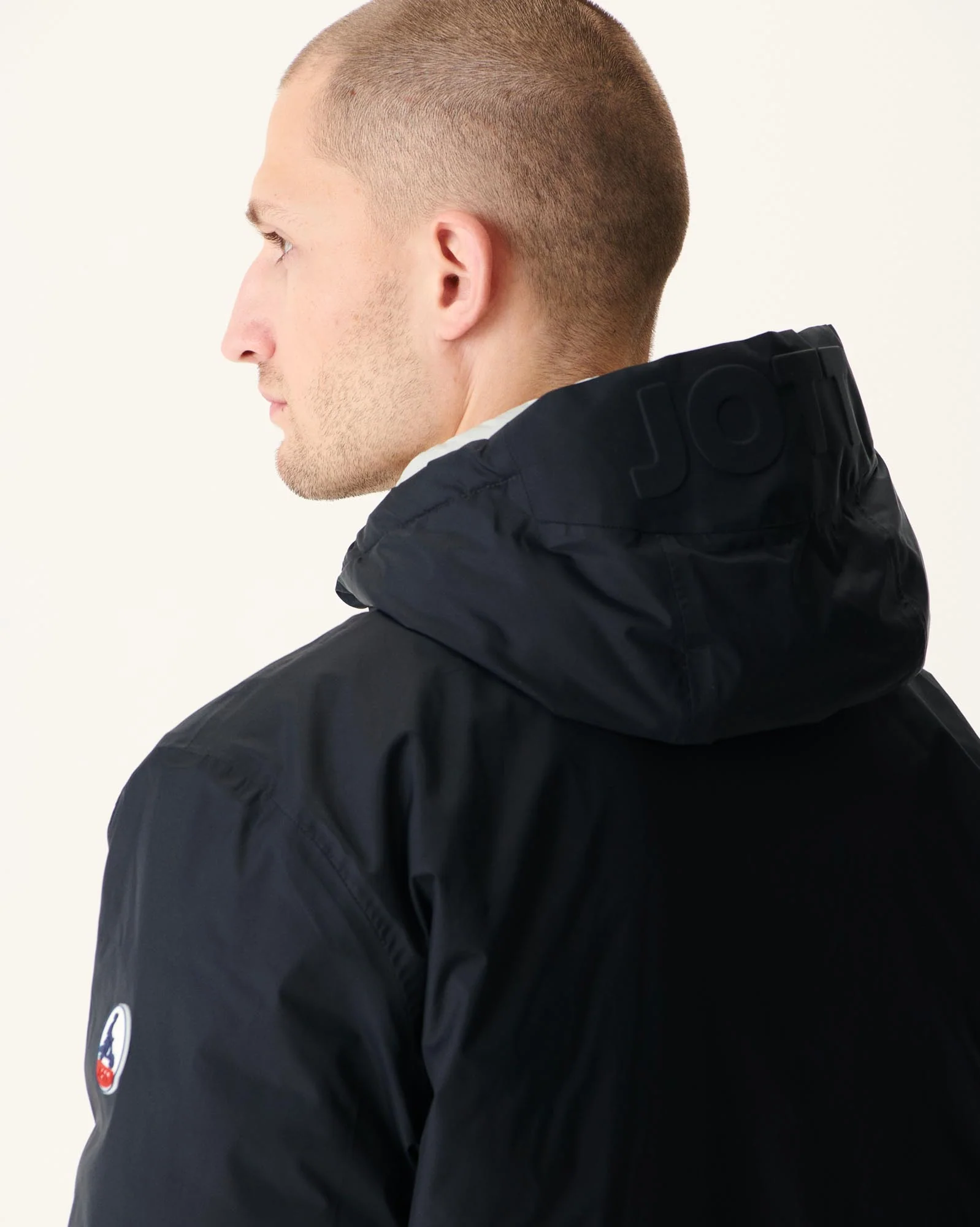 Long reversible hooded down jacket Black/Light gray Amsterdam