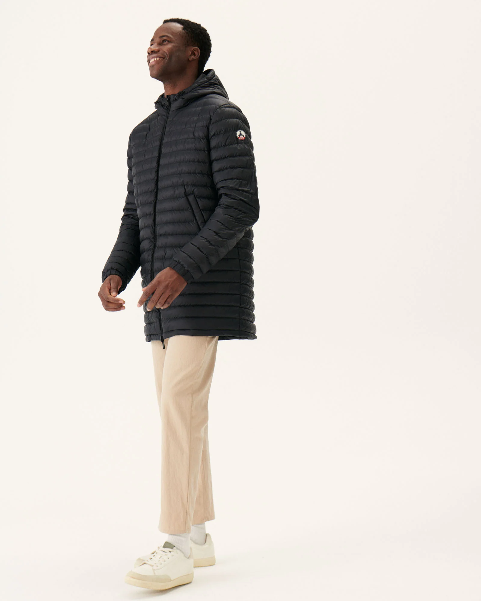 Long reversible hooded down jacket Black/Light gray Amsterdam