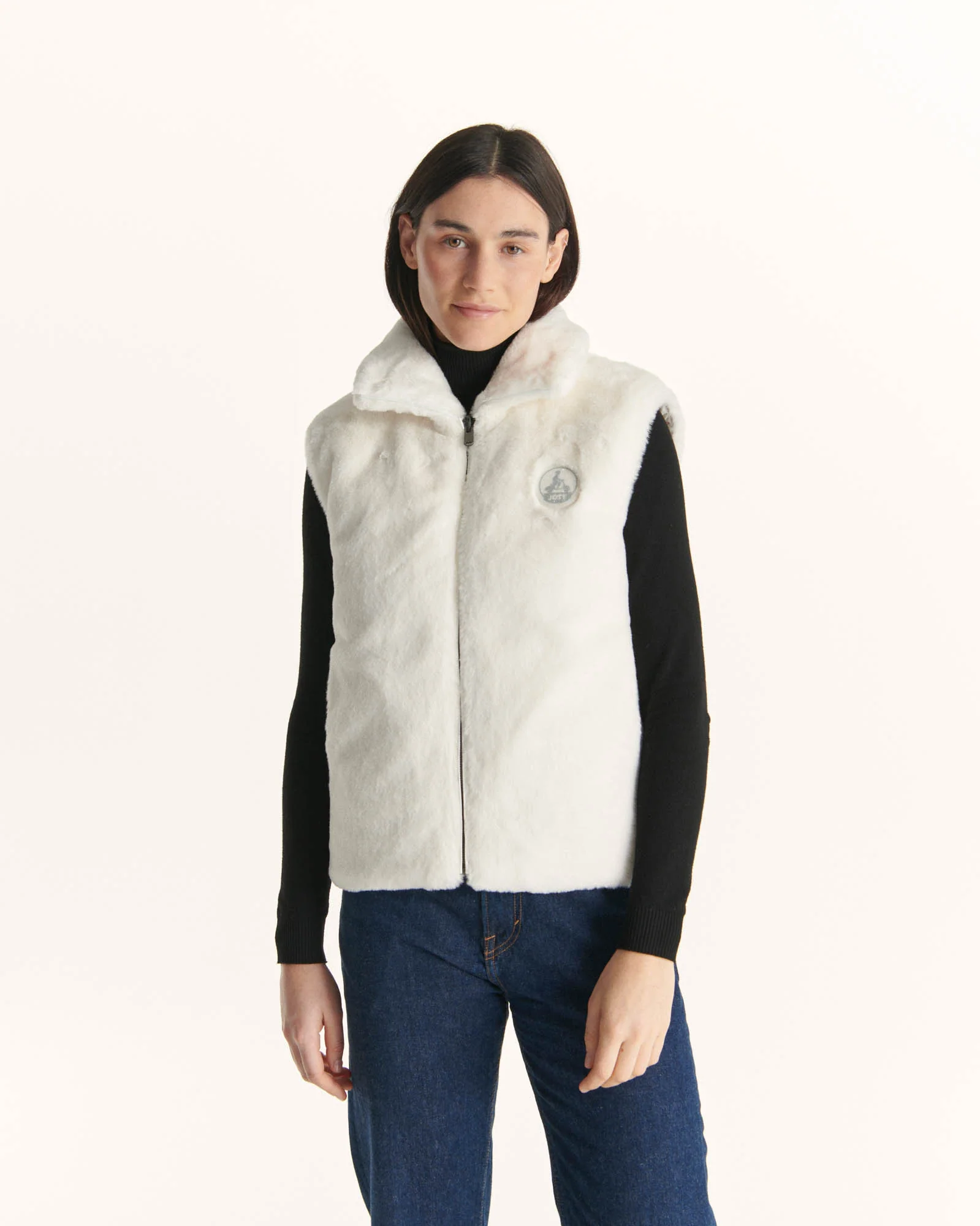 Down jacket with crystals Swarovski®️ sleeveless reversible Grand Froid White Daria
