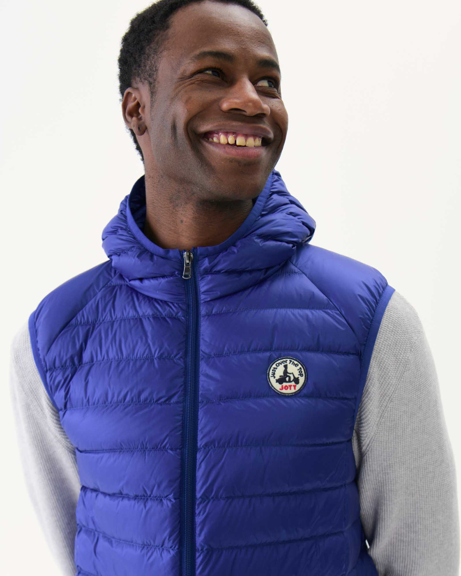 Sleeveless hooded padded jacket Pat blue jeans