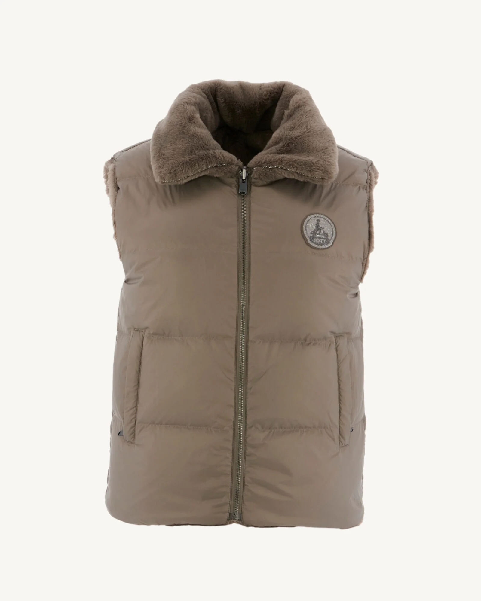 Down jacket with crystals Swarovski®️ sleeveless reversible Grand Froid White Daria