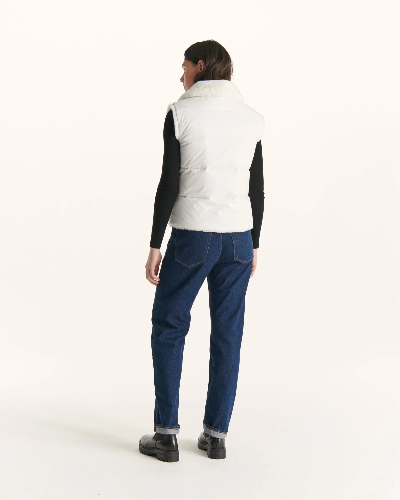 Down jacket with crystals Swarovski®️ sleeveless reversible Grand Froid White Daria