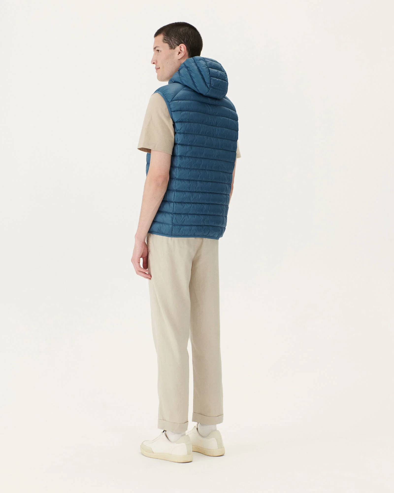 Sleeveless hooded padded jacket Pat blue jeans
