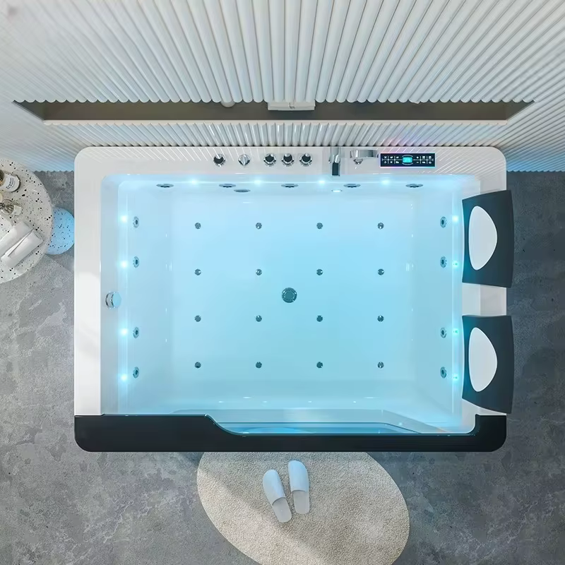 อ่างอาบน้ำอะคริลิคสีขาวแบบลอยตัว ขนาด 1.7 เมตร รุ่นโมเดิร์น พร้อมระบบนวดด้วยฟองอากาศ เป็นมิตรต่อสิ่งแวดล้อม เหมาะสำหรับห้องน้ำในโรงแรม