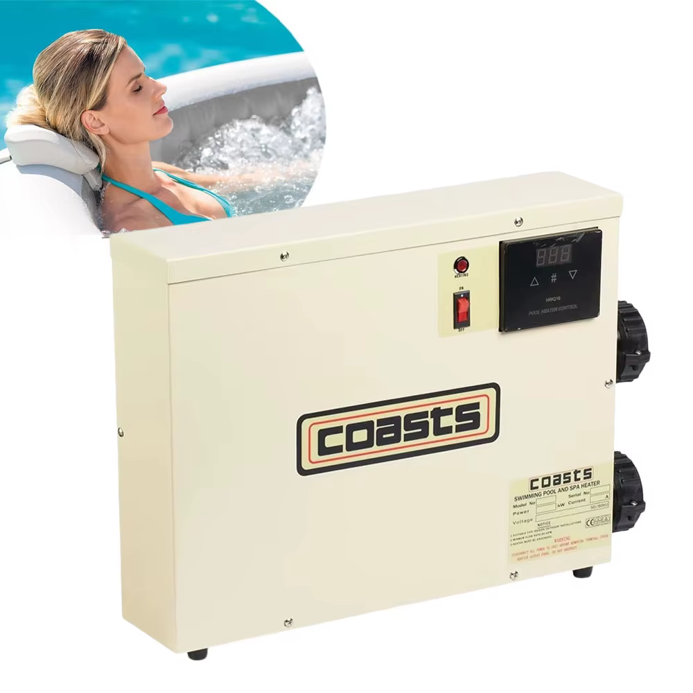 11KW ปั๊มความร้อนสระว่ายน้ํา, เครื่องทําความร้อนสระว่ายน้ําไฟฟ้าสําหรับสระว่ายน้ําเหนือพื้นดิน, เอาต์พุตสูงสุด 45000BTU/ชม., เครื่องแลกเปลี่ยนความร้อน 220V