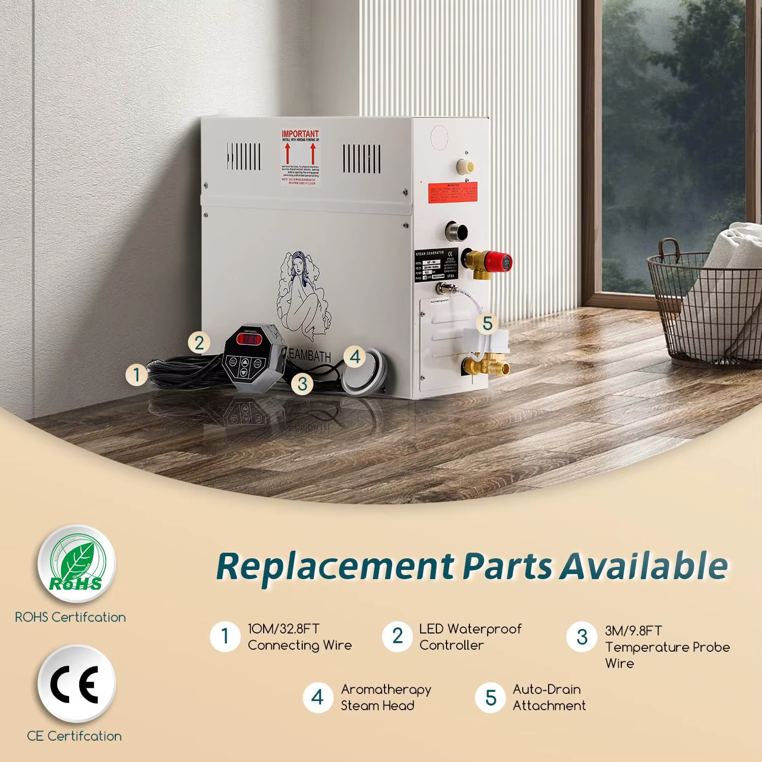 STCMOET 9KW Luxury Self-draining Steam Generator ฝักบัวซาวน่า Bath Home Steam Bath Spa เครื่องกําเนิดไฟฟ้ากันน้ําควบคุม