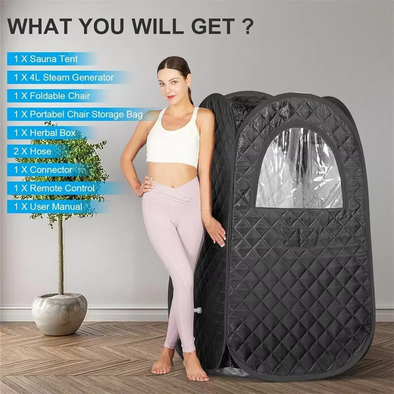 ซาวน่าไอน้ําขนาดเต็มชุดสปาโฮมสปาขนาดใหญ่พร้อมเครื่องนึ่ง 4 ลิตร 4 ลิตร 1600 วัตต์เพื่อการดีท็อกซ์ผ่อนคลาย