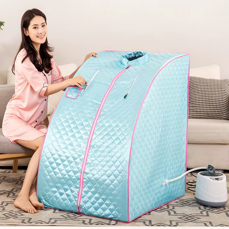 ไอน้ําแบบพกพาซาวน่าพับเก้าอี้ Home SPA US Eu Plug 1000W 2L ห้องอาบน้ํา Ease นอนไม่หลับท่อสแตนเลสสนับสนุน