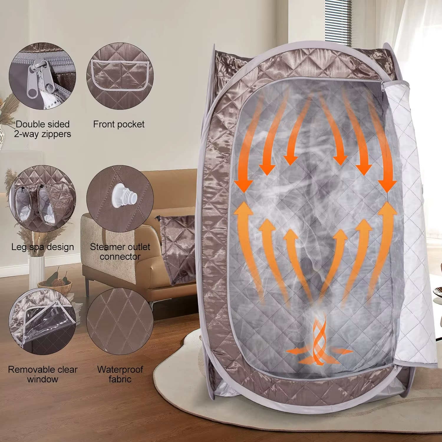 เต็นท์ซาวน่าขนาดใหญ่เต็มตัวสำหรับอาบน้ำแบบพกพาพับได้สำหรับห้องโดยสารไม่รวมเครื่องกำเนิดไอน้ำ