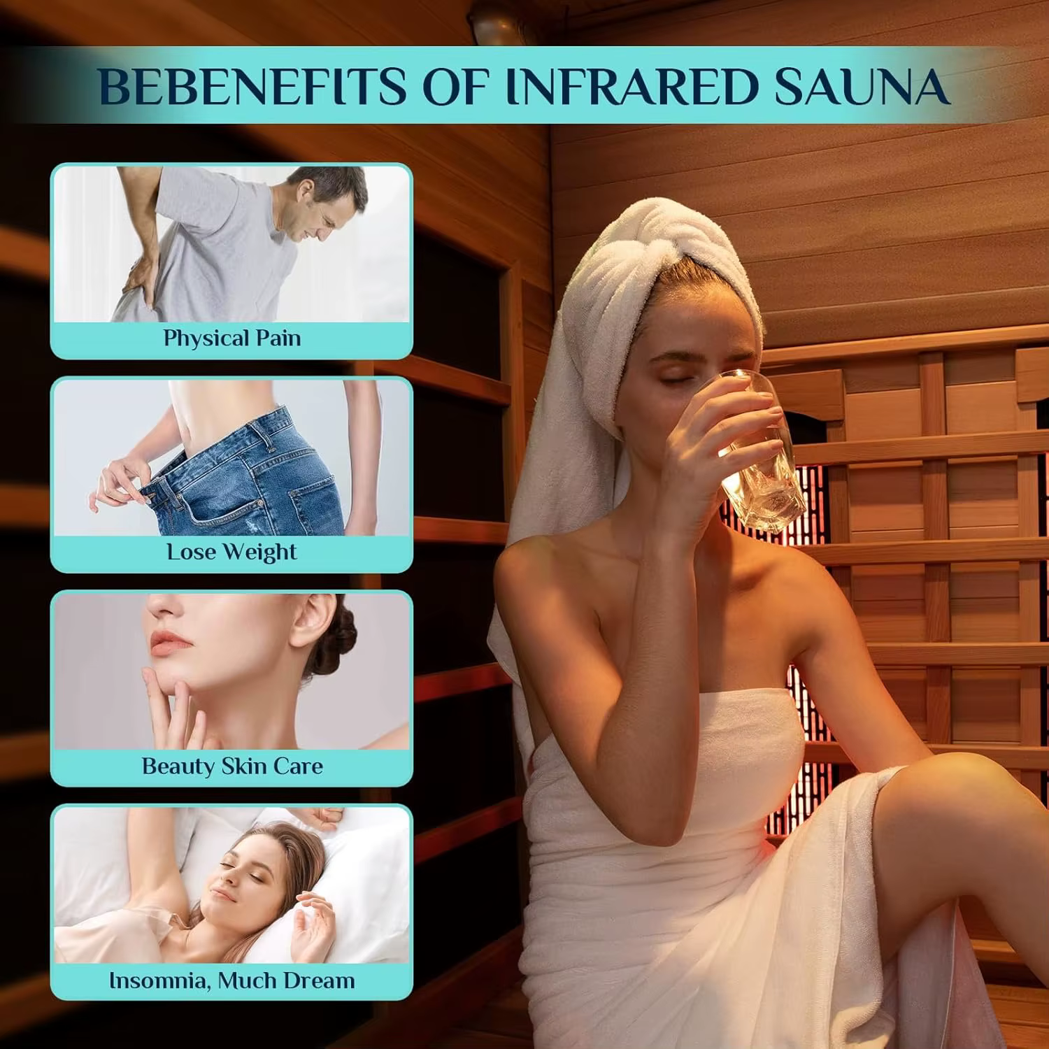 ซาวน่าอินฟราเรดสำหรับใช้ในบ้าน 2 คน ทำจากไม้เฮมล็อกแคนาดา ขนาด 47.24*41.33*74.80 นิ้ว