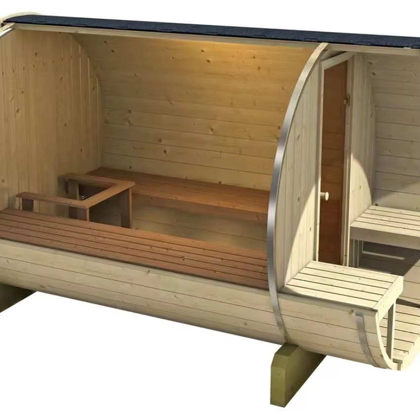 ห้องซาวน่าไม้ทรงถังสำหรับใช้กลางแจ้ง เหมาะสำหรับบ้านและสวน | ห้องอบไอน้ำแบบฟินแลนด์ | ห้องซาวน่าไม้ซุงสั่งทำพิเศษสำหรับ 4-6 คน