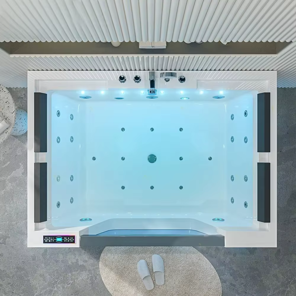 อ่างอาบน้ำอะคริลิคสี่เหลี่ยมผืนผ้าขนาด 1.7 เมตร พร้อมระบบนวดตัวและฟองอากาศ ราคาประหยัด