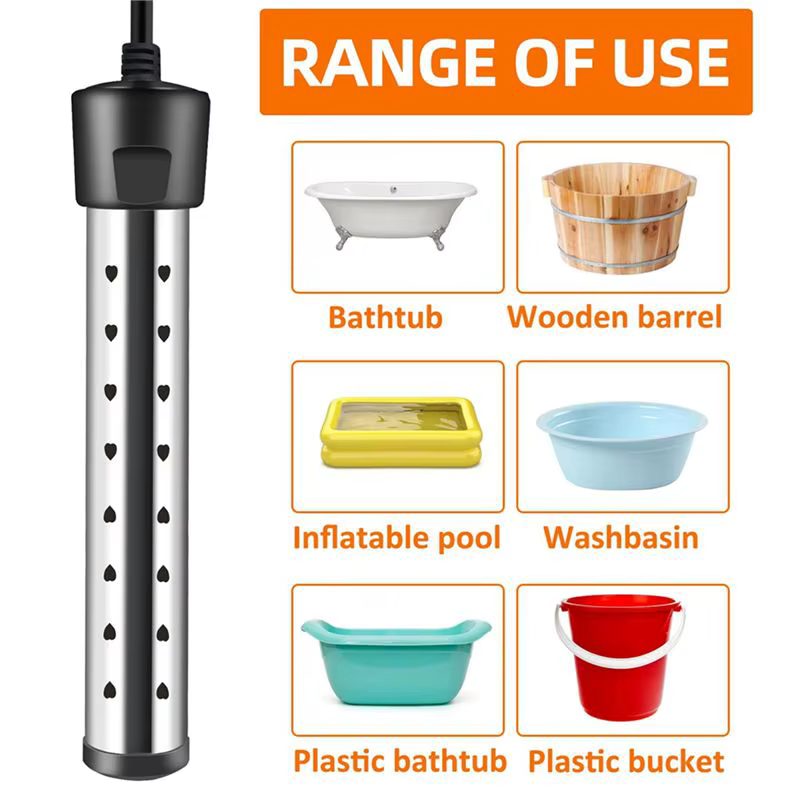เครื่องทำน้ำอุ่นแบบจุ่ม AT13 2X, เครื่องทำน้ำอุ่นสำหรับสระว่ายน้ำ 1500 วัตต์ พร้อมสวิตช์ควบคุม, เครื่องทำน้ำอุ่นสำหรับอ่างอาบน้ำ พร้อมระบบควบคุมอุณหภูมิอัจฉริยะ ปลั๊กแบบ US