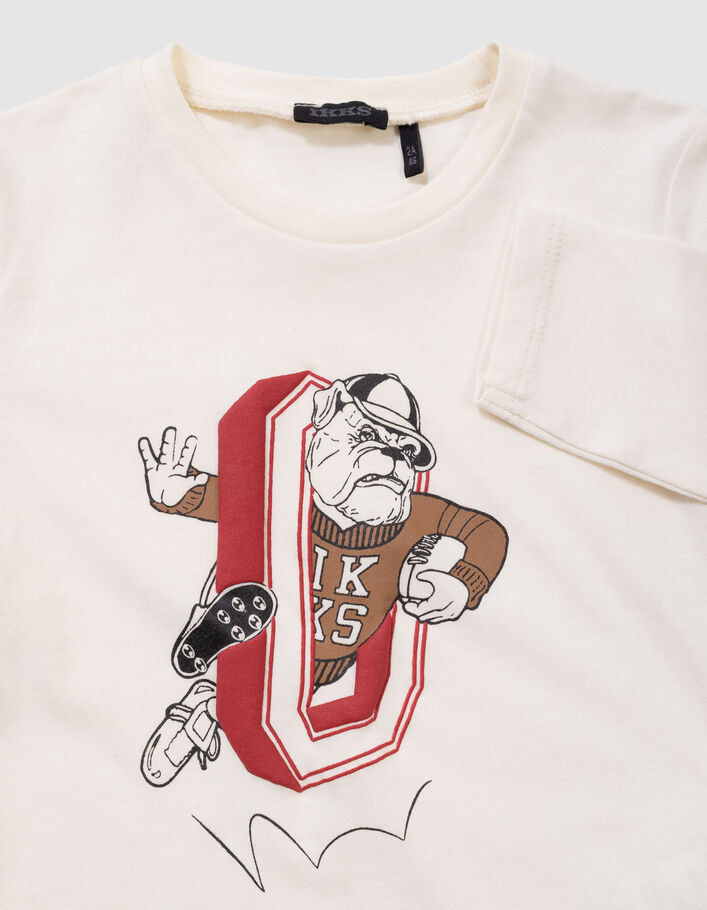 T-shirt &eacute;cru coton bio chien-rugbyman gar&ccedil;on