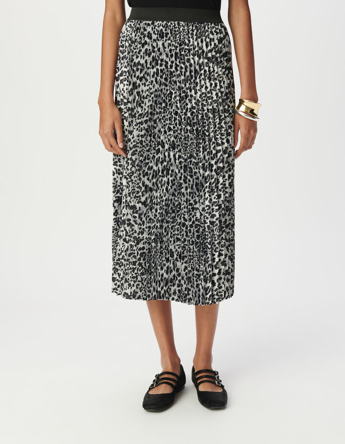 Jupe pliss&eacute;e grise polyester recycl&eacute; panth&egrave;re Femme