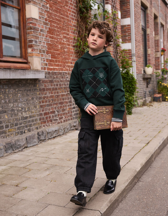 Sweat vert motif damier brod&eacute; Harry Potter gar&ccedil;on