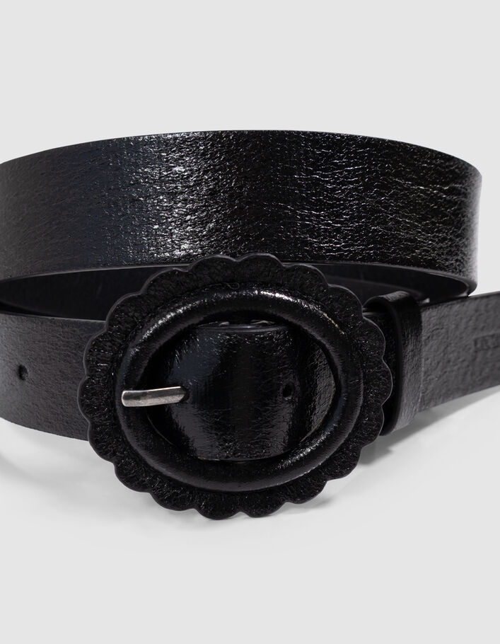 Ceinture noire boucle fleur fille