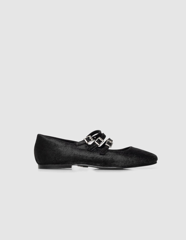 Ballerines noires cuir effet poulain 3 boucles Femme