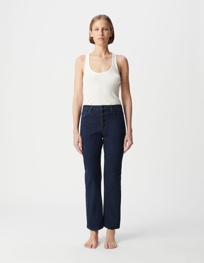 Jean droit bleu fonc&eacute; powerstretch cropped Femme