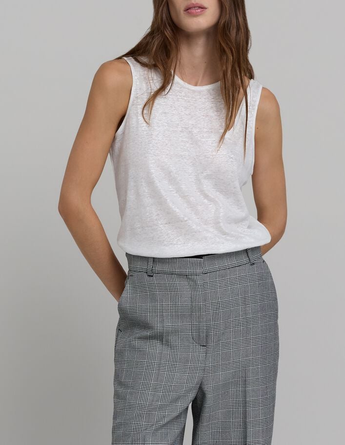 Tee-shirt blanc asym&eacute;trique maille lin iris&eacute;e Femme