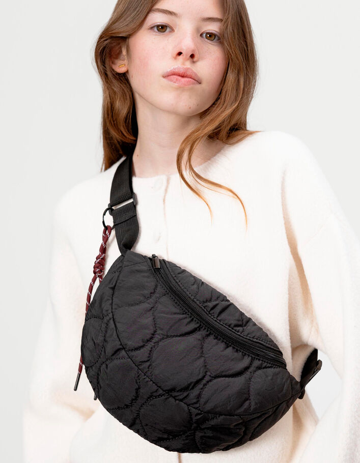 Sac banane noir matelass&eacute; fille