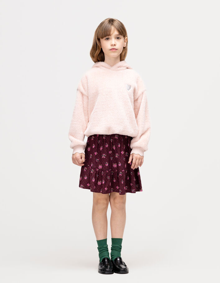 Jupe courte bordeaux imprim&eacute; bouquets fille