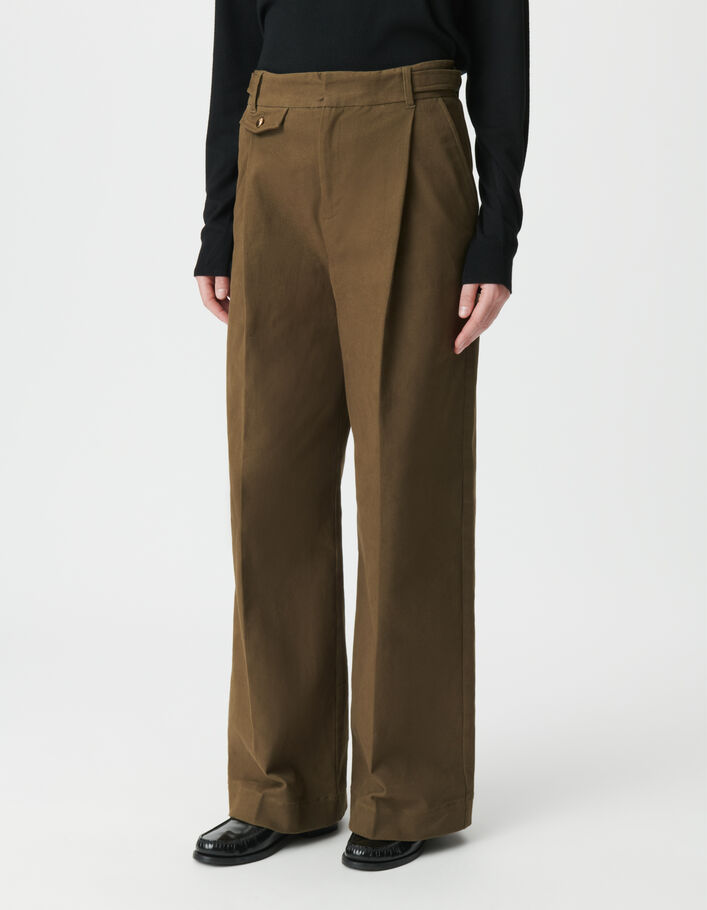 Pantalon large kaki gabardine Femme