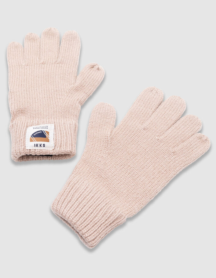 Gants beiges tricot avec revers gar&ccedil;on