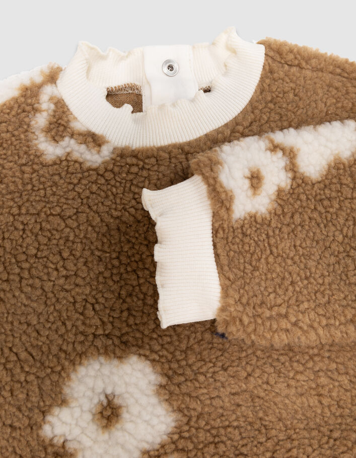 Sweat beige sherpa motif fleurs fille