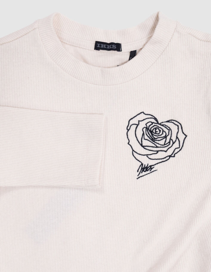 T-shirt beige broderie rose et volants tulle fille