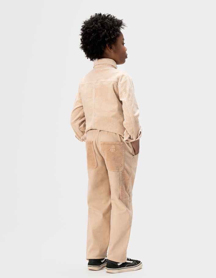 Pantalon jogger loose beige d&eacute;tails velours c&ocirc;tel&eacute; gar&ccedil;on