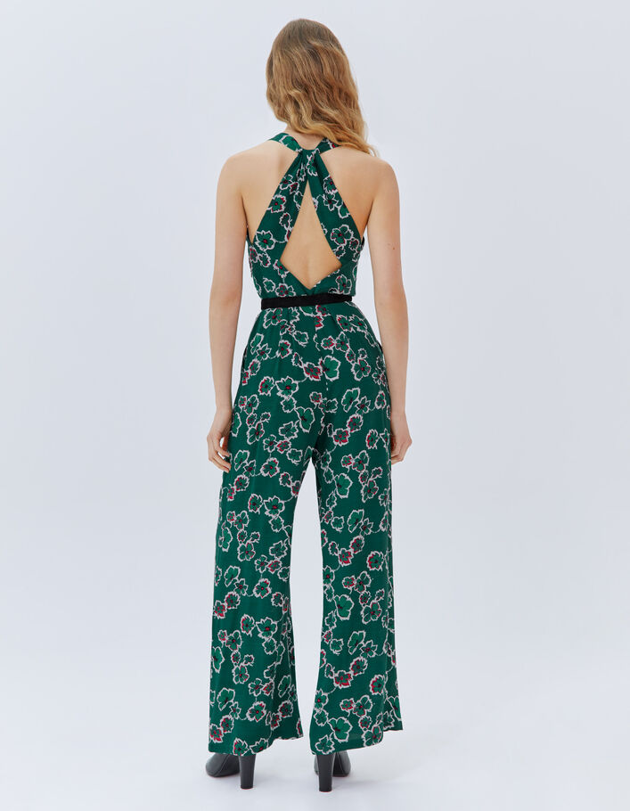 Combinaison pantalon verte imprim&eacute; maxi fleurs Femme