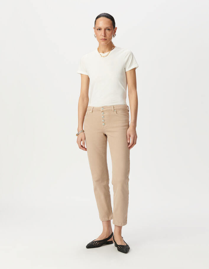 Jean straight beige taille haute