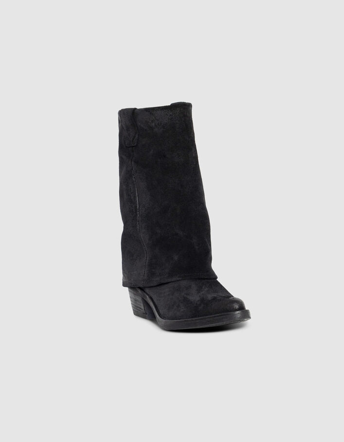 Mi-bottes forme gu&ecirc;tre noires cuir velours Femme