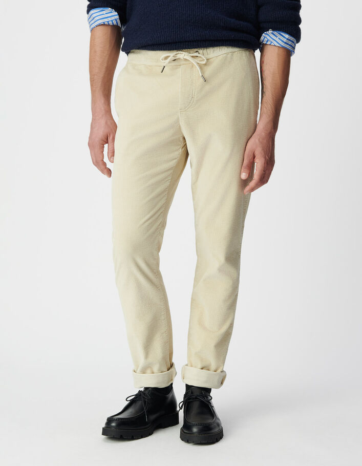 Jogpant beige velours c&ocirc;tel&eacute; Homme