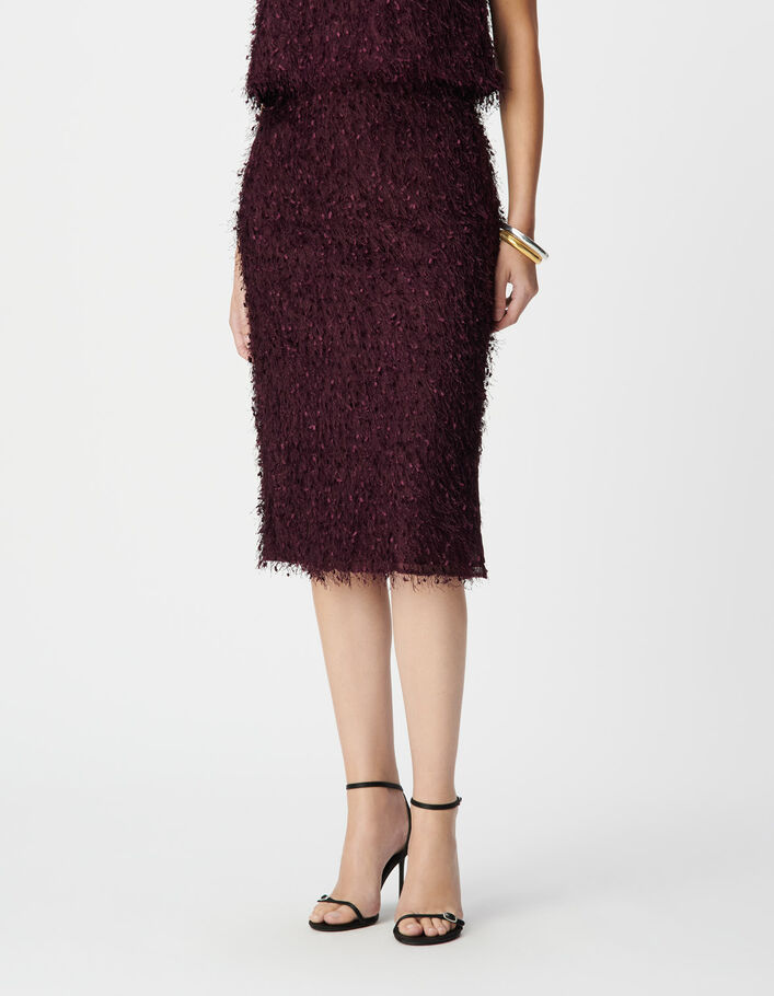 Jupe crayon fendue bordeaux effet plume Femme