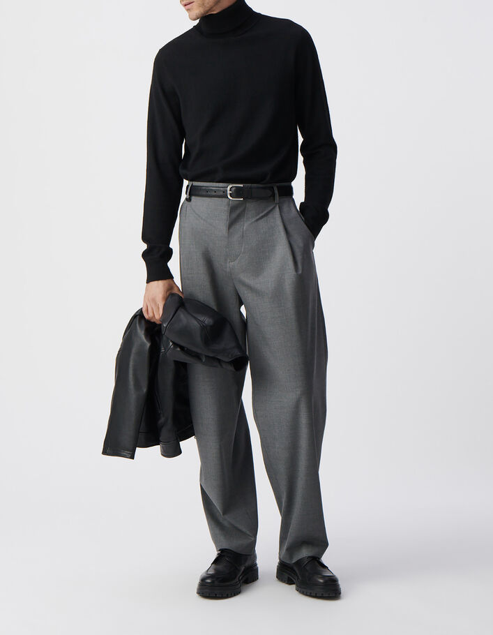 Pull noir tricot &agrave; col roul&eacute; Homme