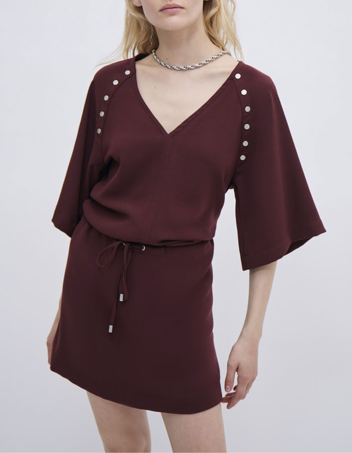 Robe grenat avec d&eacute;cor pressions Femme