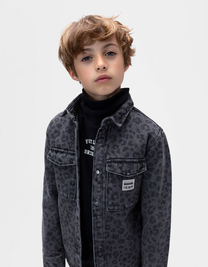 Surchemise en jean gris motif l&eacute;opard gar&ccedil;on