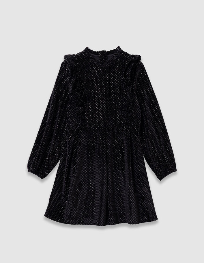 Robe noire velours d&eacute;tails volants fille