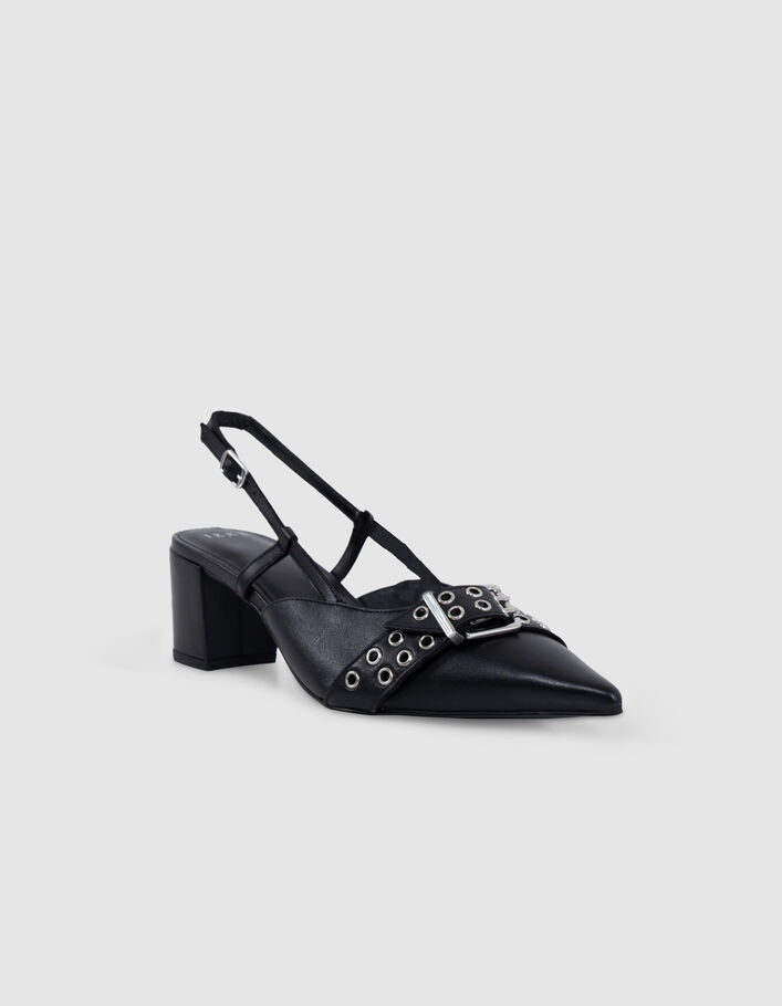 Escarpins slingback noirs cuir boucle oeillets Femme