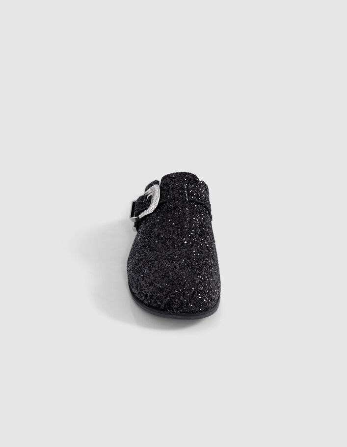 Sabots noirs micro sequins et boucle western Femme