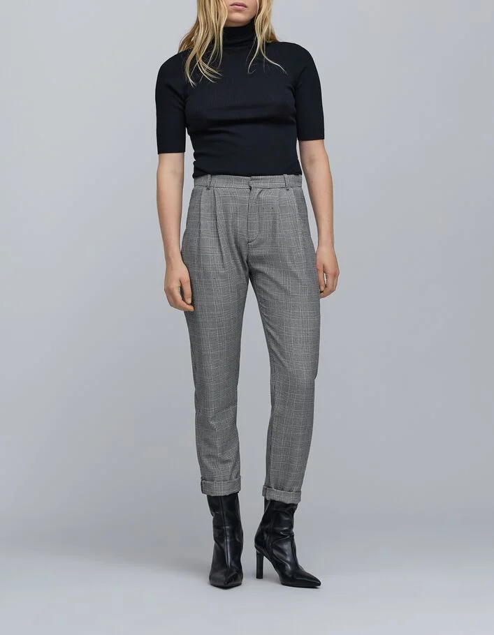 Pantalon de costume noir motif prince-de-galles Femme