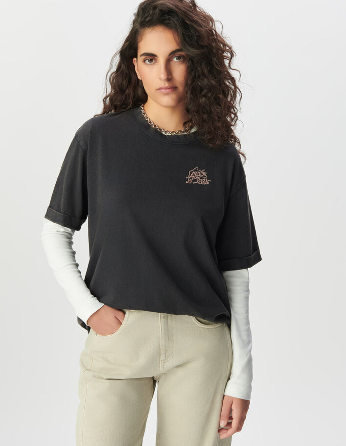 Tee-shirt gris oversize maxi visuel dos Femme