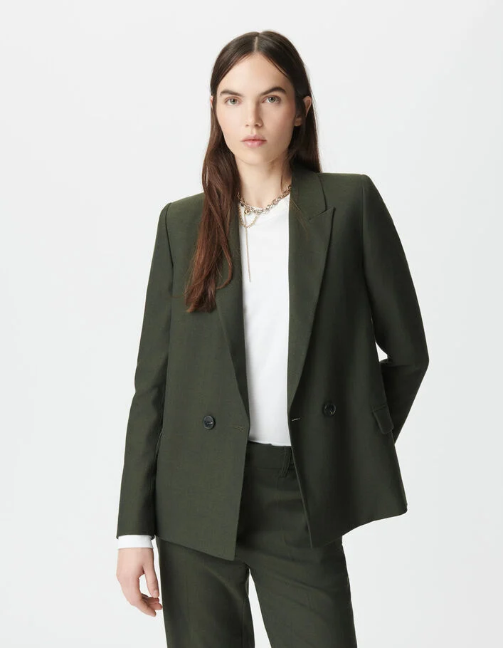 Veste de tailleur kaki parementure amovible Femme