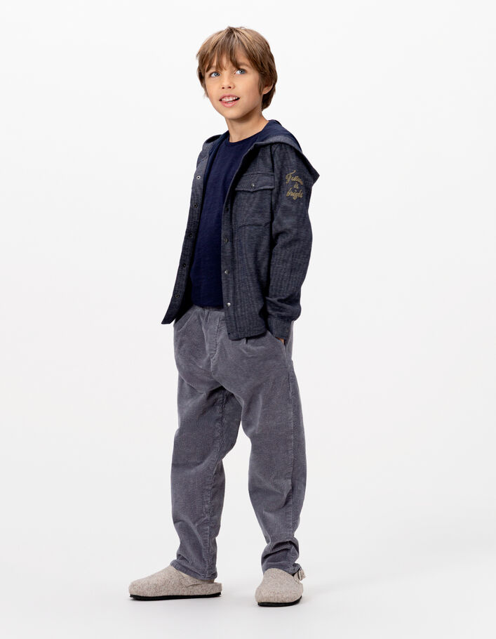 Surchemise &agrave; capuche marine maille fantaisie gar&ccedil;on