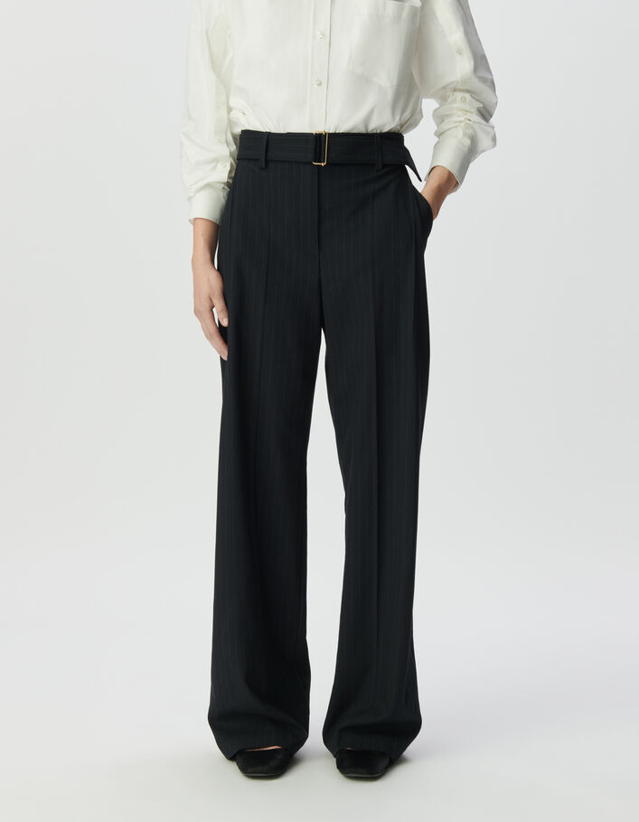 Pantalon de tailleur marine large rayures tennis Femme