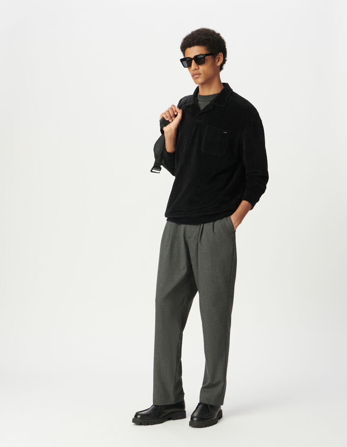 Polo manches longues noir maille velours Homme