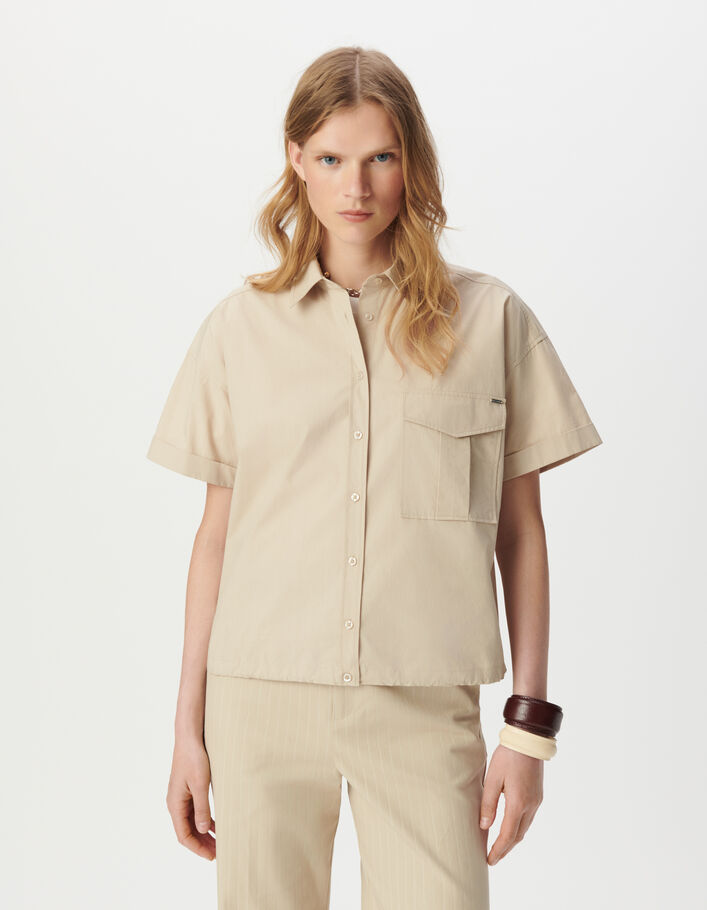 Chemise manches courtes beige oversize Femme